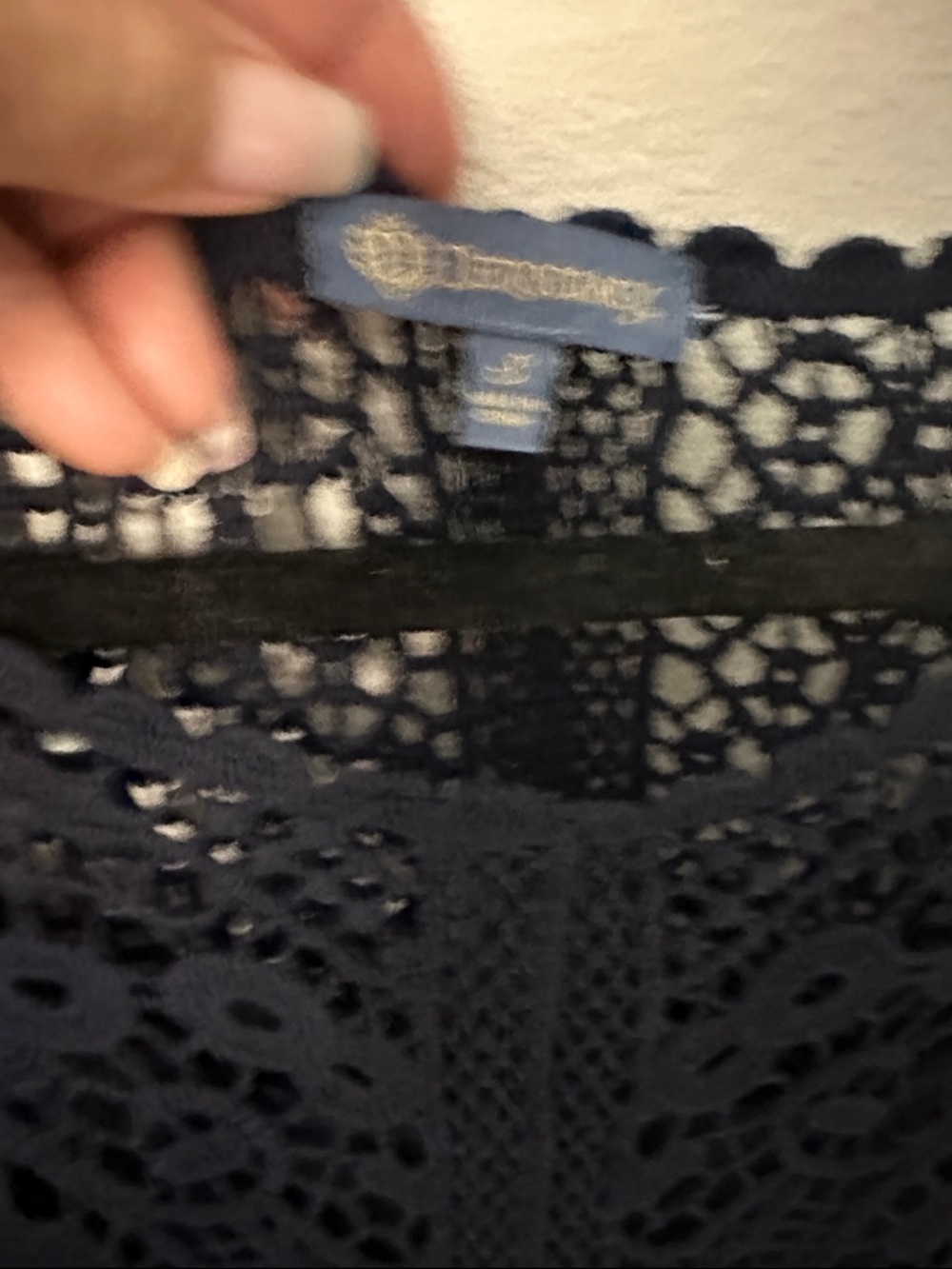 Democracy Navy Crochet Lace oversized tie front Boho Blouse - Picture 7 of 7